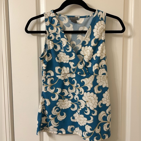 Ann Taylor Blue and White Ruffled Sleeveless Tank Top - Picture 1 of 6